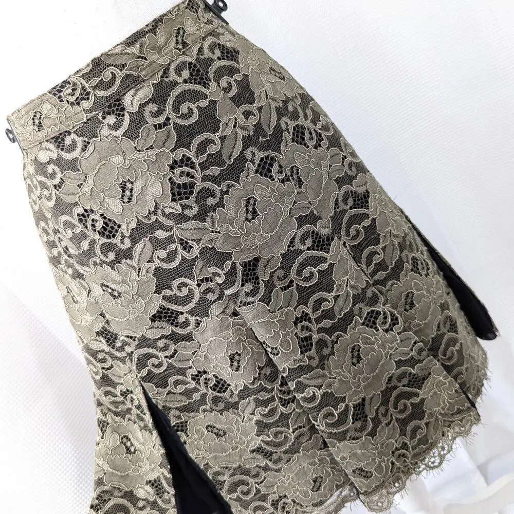 TORY BURCH! TAUPE BEIGE EMBROIDERED LACE, BLACK CHIFFON 